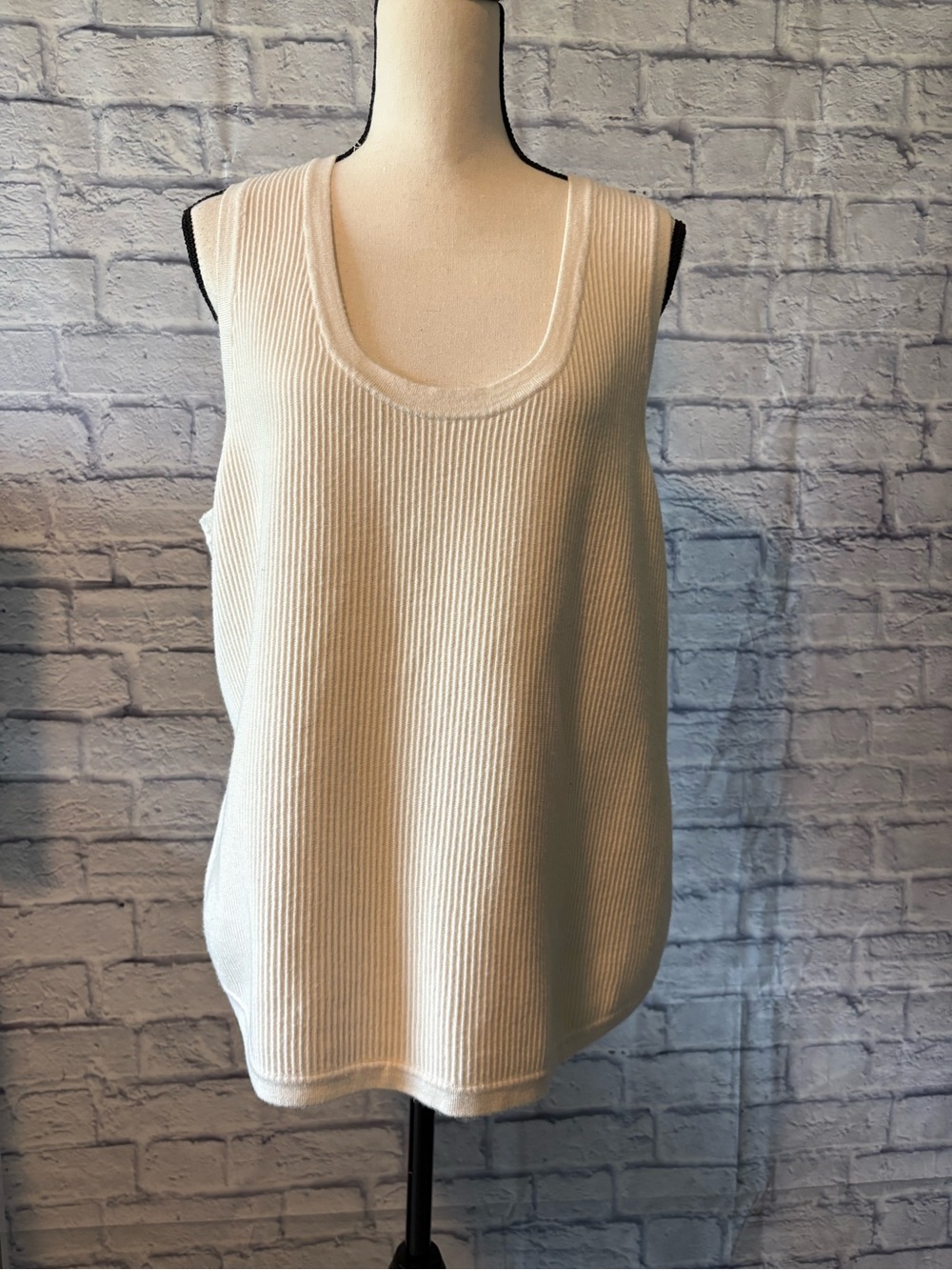 Cream Ribbed Knit Sleeveless Tank Top